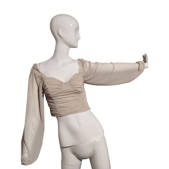 Forever 21 Women's size Medium Fairycore Whimsical Babydoll Rushed Mesh Crop Top - Picture 3 of 9